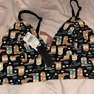 Discreture Women's Patterned Bralette - Black and Tan